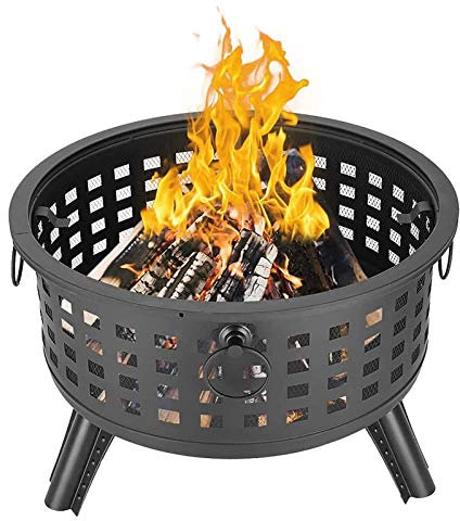 Pozos de fuego para exteriores Pozo de fuego para exteriores de leña, Pozos de fuego de metal Cuenco de fuego de celosía redonda, Pozo de fuego para leña con tapa de malla y pinzas, Pozo de fuego