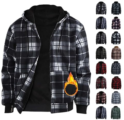 YCBMINGCAN Chemise en flanelle à carreaux pour homme - Veste d'hiver à manches longues - Veste polaire - Veste de bûcheron doublée - Chemise de loisirs avec capuche - Poche poitrine - Chemises en