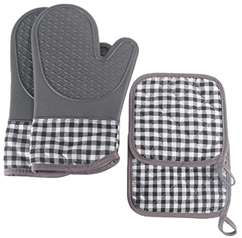 Ciieeo Insulated Gloves for Oven Pot Holders and Kitchen Use Heat Resistant Baking Mitts Silicone Grip for Cooking and Baking Tasks