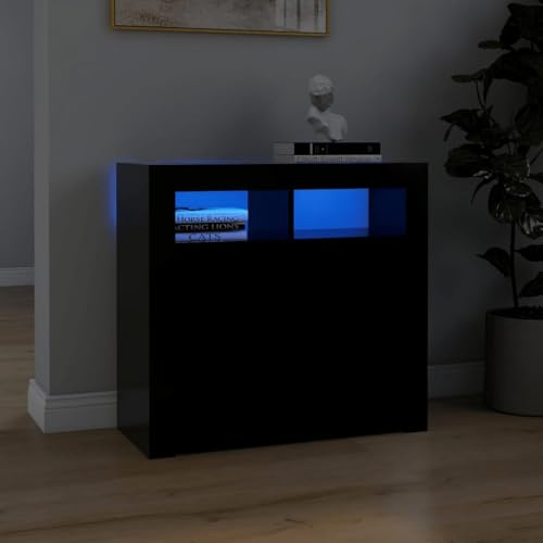 Willood Sideboard mit LED-Leuchten Schwarz 80x35x75cm Kommode Anrichte Schrank Beistellschrank Mehrzweckschrank Standschrank Flurschrank