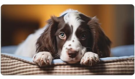 Gaming Mauspad XXL,800 x 300 x 3mm Mousepad Verlängertes Groß Mauspad Schreibtischauflage,Genähte Kanten rutschfeste Gummibasis,Verbessert Präzision und Geschwindigkeit Home Office Weißer Hund L-1841