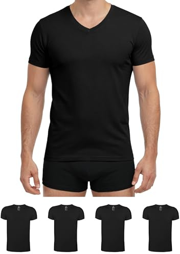ALPIDEX Lot de 4 T-Shirts pour Hommes Débardeur à Manches Courtes Encolure en V Business Maillot de Corps, Taille:L, Couleur:Noir