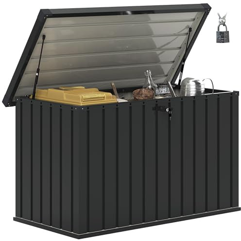 Outsunny Baule da Esterno da 400L con Coperchio a Doppia Leva, Serratura e 2 Chiavi, Cassapanca Contenitore da Esterno Impermeabile in Acciaio Zincato, 124x66x72 cm, Grigio Scuro