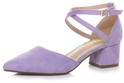 AJVANI Womens Ladies mid Block Heel Pointed Toe Cross Strap Two Part Mary Jane Court Shoes Sandals Size