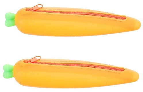 Tofficu 2pcs Silicone Carrot Pencil Case Shape Pen Bags for Girls Boys Aesthetic Stationery Organizer Pouch