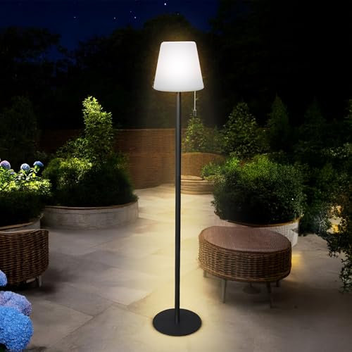 Lampadaire LED blanc chaud rechargeable - 106 x 16 cm - Noir avec 4 modes d'éclairage USB - Balcon, terrasse, extérieur