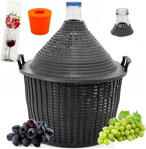lilawelt24 Glasgärballon mit Kunststoffkorb + Gärröhrchen aus Glas + Gummistopfen Weinballon Gallone, Gärröhr, Flasche Gärbehälter Gäreimer, Gärballon (Glasgärballon 20L)