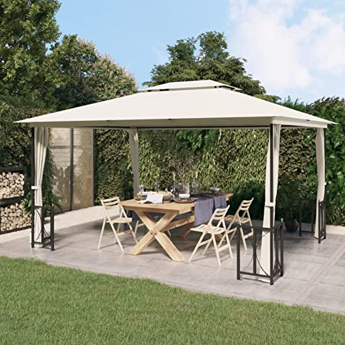 Xichuzi Pavillon mit Seitenwänden & Doppeldach, Gartenpavillion, Faltpavillon, Rennzelt, Faltzelt, Partyzelt, Canopy Tent, Pop Up Pavillon, 3x4 m Creme