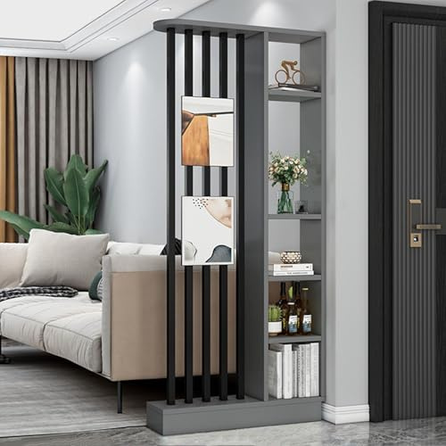 Wall Room Divider Modern Storage Cabinet Display Bookshelf Screen with Shelves Temporary Tall Privacy Panel Partition for Home Office Dorm Floor Ceiling Decorative(Grey-black,80*24*200cm/31*9.5*79in)