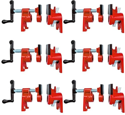 DUPDMKIN Pipe Clamps 3/4 inch 6 Pack Pipe Clamp with Unique Foot Ideal for Carpentry, Home Improvement, and DIY Projects Wood Gluing Clamps (Red, 3/4 IN with Pads)