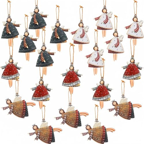 SansRealmL 20 Stück Kleine Holz Weihnachtsanhänger Engel für Weihnachtsbaum Deko, Schutzengel Geschenk, Christmas Decorations Adventskalender Füllung, Silvester Glücksbringer