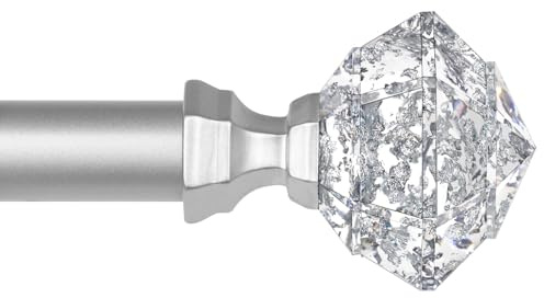 TONIAL Curtain Rods 32 to 58 Inch(2.6 to 4.8 ft), Telescoping Splicing 3/4 Single Rods for Windows 20 to 53 Inch(1.7 to 4.4 ft) Decorative Drapery Rod with Translucent Diamond Finial, Silver
