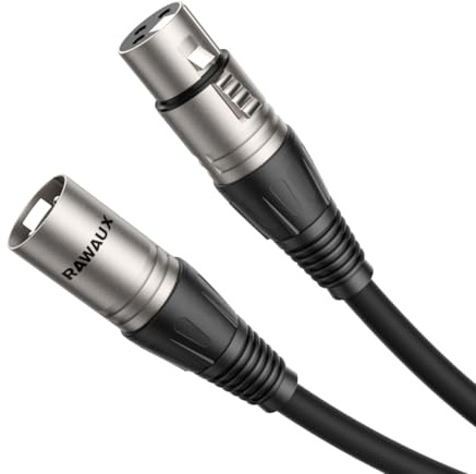 RAWAUX XLR Cable 1M, 3 Pin Male to Female XLR Balanced Extension Cable | Microphone Lead for Mixer, Studio Recording, Power Amplifier and Live Stage