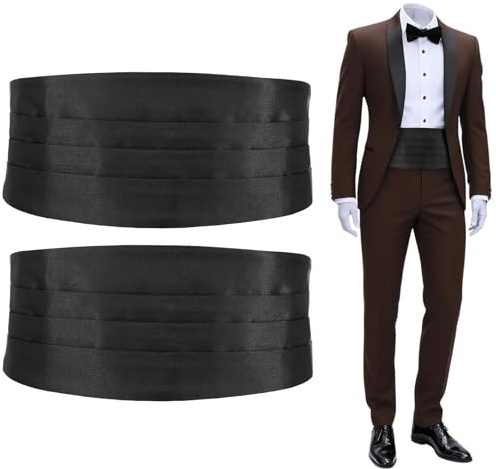 Yolev 2Pcs Black Cummerbund Satin Cumberbund with Adjustable Band Solid Color Cummerbund for Men Tuxedo Parties Proms Weddings Halloween