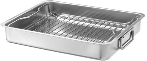 ZYCORE Roasting Tin with Grill Rack – Premium Stainless Steel Roasting Pan for Oven & Barbecue – Non-Stick Dishwasher Safe Roasting Tray with Handles for Chicken, Steak, Vegetables (40x32cm)