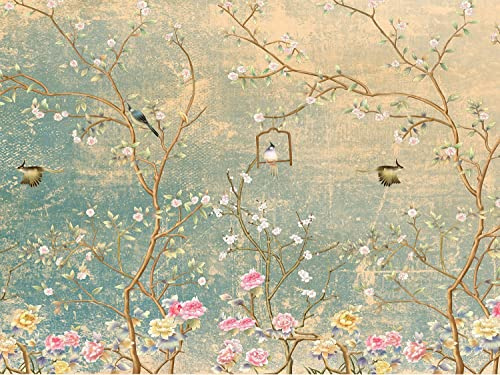 Sanders & Sanders papier peint panoramique fleurs et oiseaux bleu canard 360 x 254 cm