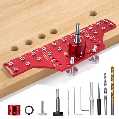 Shelf Pin Jig and Hinge Jig 2 in 1, Self-Concealed Clamping Hinge Jigs Drilling Jigs with 35mm Hole and Drill Bits, Metal Cabinet Hardware Tool Drilling Holes Puncher Boring Holes Drill Guide