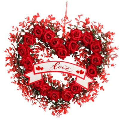 Sharplace Corona de Valentín, Adorno Colgante, Flores Artificiales Realistas, Corona en Forma de Corazón con Símbolo de Amor para Bodas Y Decoraciones de Fi
