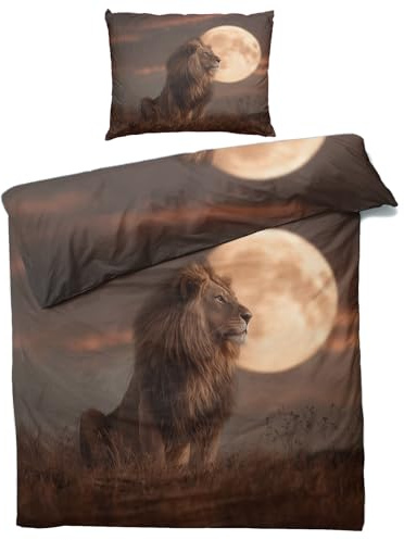 Generisch Afrika Löwe Bettwäsche 135x200, 2teilig - Wild Tiere Bettbezug und 1 Kissenbezug 80x80, Wendebettwäsche, Schlafzimmer Deko, mit Reißverschluss SD-1608