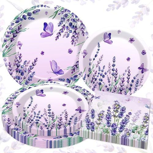 accessori festa fiori selvatici lilla lavanda piatti di carta tovaglioli | 60 zi accessori festa fiori selvatici lilla lavanda piatti di carta tovaglioli decorazione tea party compleanno matrimonio