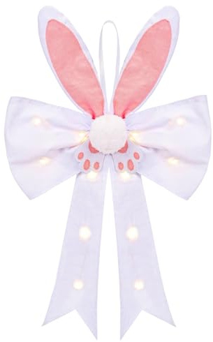 Nœud Couronne De Pâques - Oreille De Lapin Printanier Avec Lumières LED - Noeud de Couronne Lumineux pour Décor de Pâques,Pour Intérieur Extérieur Chambre Salon Bureau Mur Porte Arbre Jardin Cour Pati