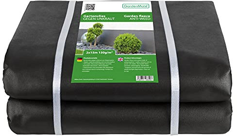 GardenMate 2m x 15m sheet non-woven weed control fabric - UV stabilised black 150gsm landscape ground cover membrane