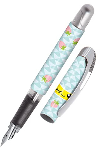 Online Füller College Banana, Tinten-Füller für Rechtshänder, ergonomisches Griffstück, hochwertige Iridium-Feder medium, Standard-Tintenpatronen, inkl. Kombipatrone blau, Allergiker geeignet