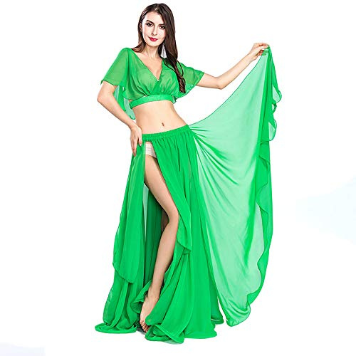 ROYAL SMEELA Bauchtanz Rock Top Damen Bauchtanz Kostüm Set für Frauen Sexy Schlitz Tanzen Chiffon Rock und Top Bauchtanz Outfit Kleid Oberteil Röcke Anzug