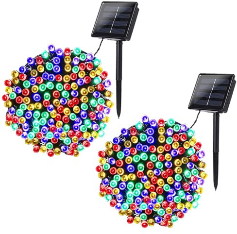 Joomer Solar Christmas Lights, 2 Pack Total 144 FT 400 LED 8 Modes Waterproof Solar String Lights Outdoor Auto ON/Off for Patio, Tree, Garden, Christmas Decorations (Multicolor)