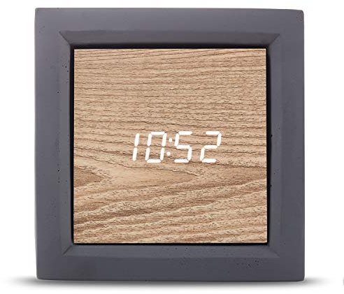 Cander Berlin MNU 6513 Tischuhr Beton Holz Betonuhr Würfel Digital 13 cm Temperatur Zeit modern