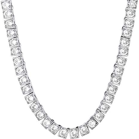 Richsteel Ice Out Tennis Chain 4mm Breit 46cm lang Platin Halskette mit 86 Zirkonia Bling Schmuck für Damen an jeden Alter