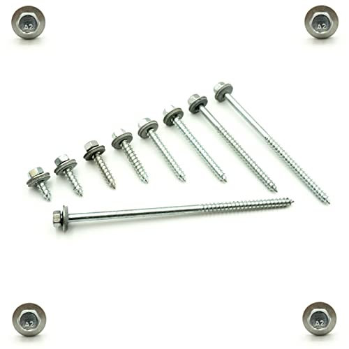 50 x Fassadenbauschrauben Edelstahl 6,5 x 25 mm - Fassadenschrauben mit Spitze - Werkstoff A2 (V2A) - Dichtscheibe 16 mm - Trapezblech - Schrauben Art. 9057 A2 A für Sandwichelemente