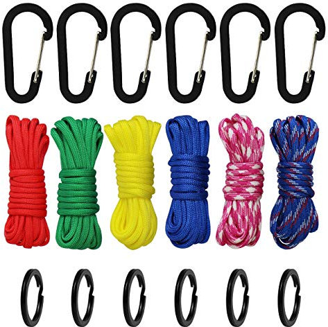 18 Stück Bunte Schlüsselanhänger-Set DIY Seile 550 Nylon 7 Kern-Strängen Karabiner Karabinerhaken Schlüsselring Split Ringe Handgewebt für Paracord Schlüsselbänder für Wandern Outdoor Camping (Farbig)