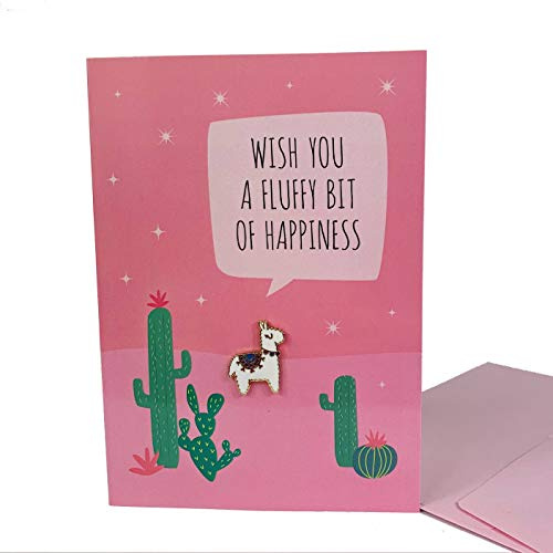 Jungle Empire Alpaka Geburtstagskarte mit Ansteck-Pin - Lustige Alpaka Karte zum Geburstag für Mädchen - Kleines Alpaka Geschenk - Lama Glückwunschkarte mit rosa Umschlag