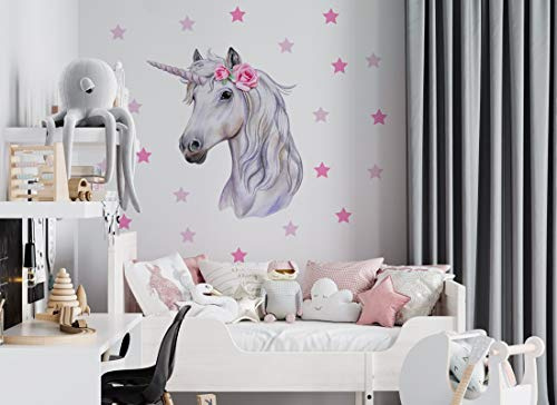 Wandaufkleber Einhorn Wandbild I Sterne Blumen Kinderbilder Junge Kinderzimmer Mädchen Aufkleber Osomhome os2031 (202 x 195 cm)