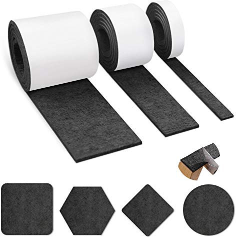 Auckpure Feltrini Autoadesivi 3 Rotoli Nero - 100cm * 10cm + 100cm * 5cm + 100cm * 2cm, Feltro Protettore per Vetrini per Mobili