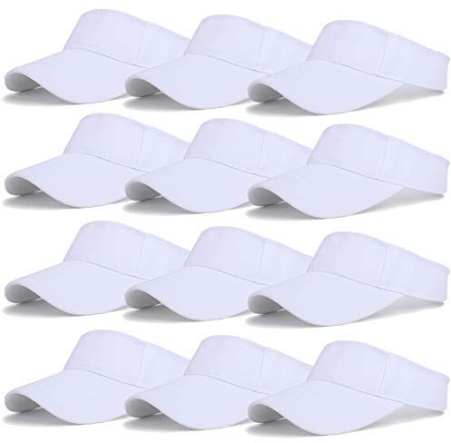 Ultrafun Unisex Sports Sun Visor Adjustable UV Protection Sun Hat Cap for Beach Pool Golf Tennis (12Pack-White)
