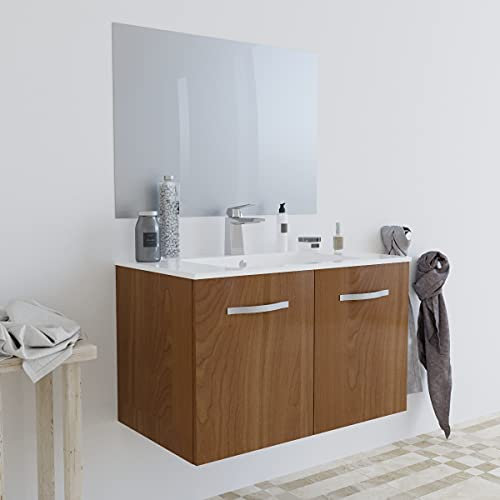 MarinelliGroup Mobile bagno SOSPESO 80 cm con lavabo in ceramica con 2 ante ROVERE SCURO BUMA 8180