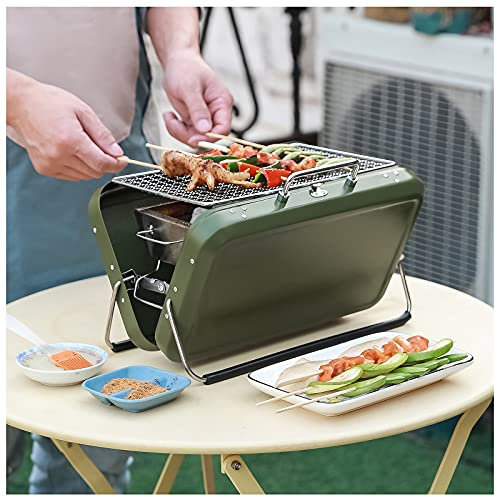 LTLWSH Barbacoa de carbón Parrilla Carro Carbón Portátil Plegable BBQ Smoker para barbacoas en el jardín, terrazas, de Camping, en Festivales, Picnic o Fiestas,Verde