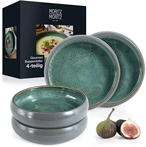Moritz & Moritz SOLID 4 platos de sopa de gres 19 cm – Bowl de gres para sopa, pasta, ensalada o cereales
