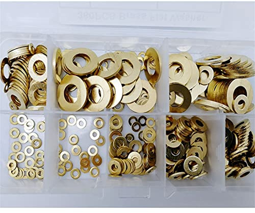 Tuanie Lnanqing-Rondella di Tenuta 360pcs Brass Lavastore Piatta M2 M3 M4 M4 M5 M6 M8 M10 Guarnizione in Ottone Assortimento Kit Assortimento Spacer ad Anello di Fissaggio, saldamente e Durevole