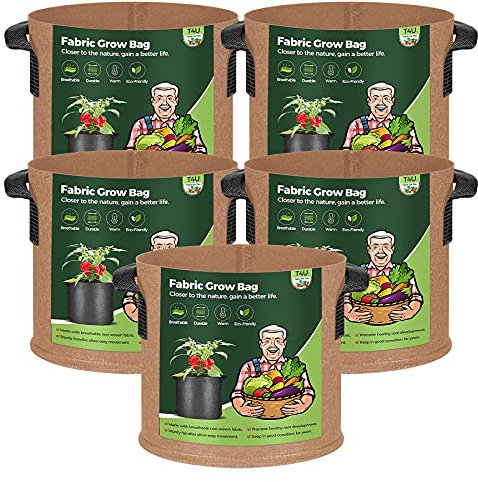 T4U 5-Pack 15 Gallon Fabric Plant Grow Bags, Heavy Duty Smart Growing Bag with Handle, Thickened Breathable Nonwoven Growbag Planter, Large Fabric Pots for Potato Tomato Vegetable Bonsai Tree Outdoor