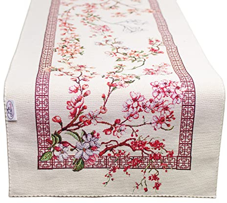 GIURI TESSUTI - RUNNER Centrotavola in tessuto Gobelin Jacquard, Realizzato a mano in Italia (RUNNER - SAKURA)