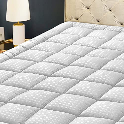 HYLEORY Queen Mattress Pad Quilted Fitted Mattress Protector Cooling Pillow Top Mattress Cover Breathable Fluffy Soft Mattress Topper with 8-21 Deep Pocket