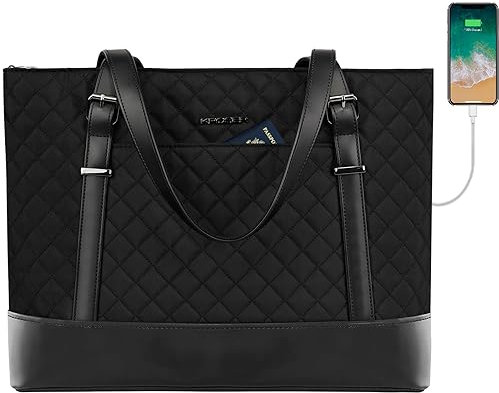 KROSER Laptop Damen Handtasche Schwarz Elegant Laptop Tasche 15,6 Zoll Große Leichte Tote Bag für Business/Schule/Reisen-MEHRWEG