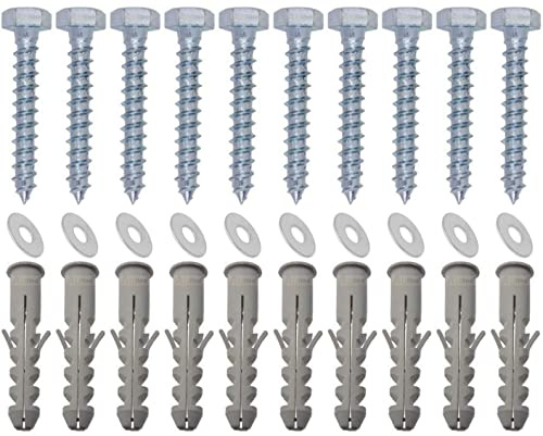 Auline M8 x 80mm Masonry Brick Wall Fixing Screw Bolts with Plugs & Washers for Aerial Satellite Sky Dish TV Bracket Fence Shelves Mounting (10)