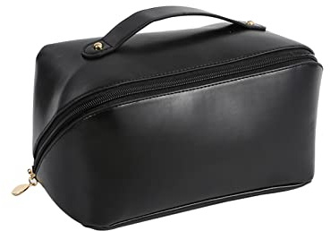 CORIOS Große Kapazität Kosmetiktasche Wasserdicht Kulturtasche Leder Schminktasche Multifunktions Kulturbeutel Tragbare Make-up-Tasche für Damenkosmetik Accessoires und Toilettenartikel Schwarz