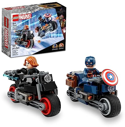LEGO Marvel Black Widow & Captain America Motorcycles 76260 BuildableToy for Kids Ages 6-8, Marvel Playset Based on The Avengers: Age of Ultron Movie with a Captain America Bike and 2 Minifigures