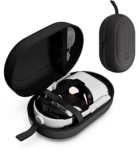 Syntech Funda de Gran Transporte rígida Estuche Protectora Compatible con Meta Quest 3S/Oculus Quest 3/2/Pro/Pico4 Accesorios Auriculares VR con Correa Elite, mandos táctiles y Accesorios (Negro)