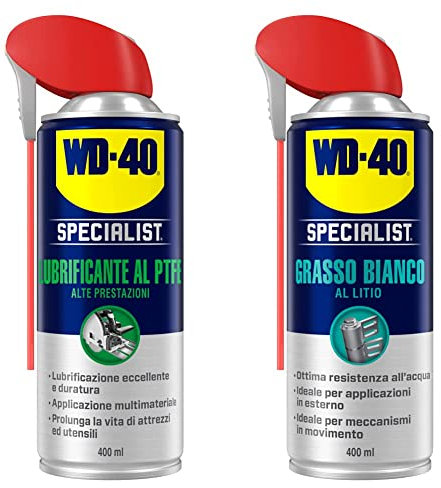 WD-40 Specialist Lubrificante, Alte Prestazioni al PTFE, 400 Ml & Specialist Grasso Bianco al Litio Spray con Sistema Doppia Posizione, 400 ml